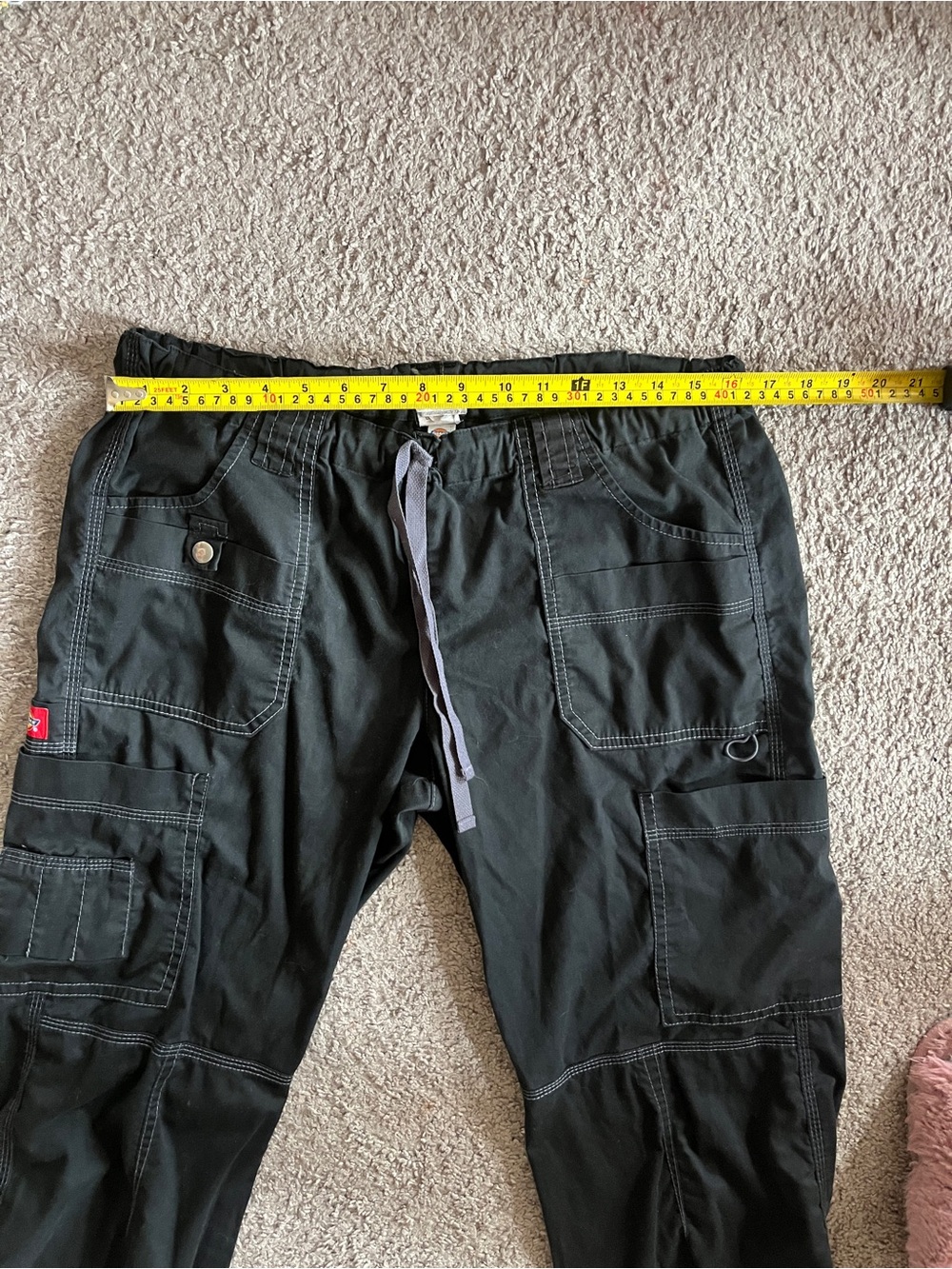 Dickies Black Wide Leg Flare Cargo Jeans with Drawstring - Picture 9 of 10
